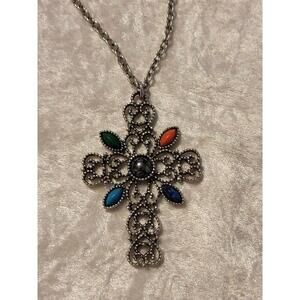 Vintage Avon Silver Filigree Cross Necklace